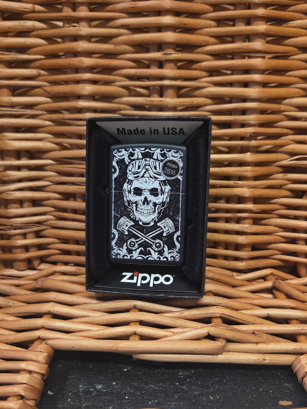 Authentic ZIPPO Black Skull & Pistons Windproof Lighter - Black #29088